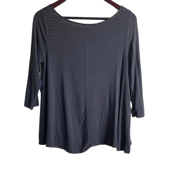American Eagle Top Women S Gray Black Stripe Boat Neck 3/4‎ Sleeve Stretch Light - Picture 3 of 9